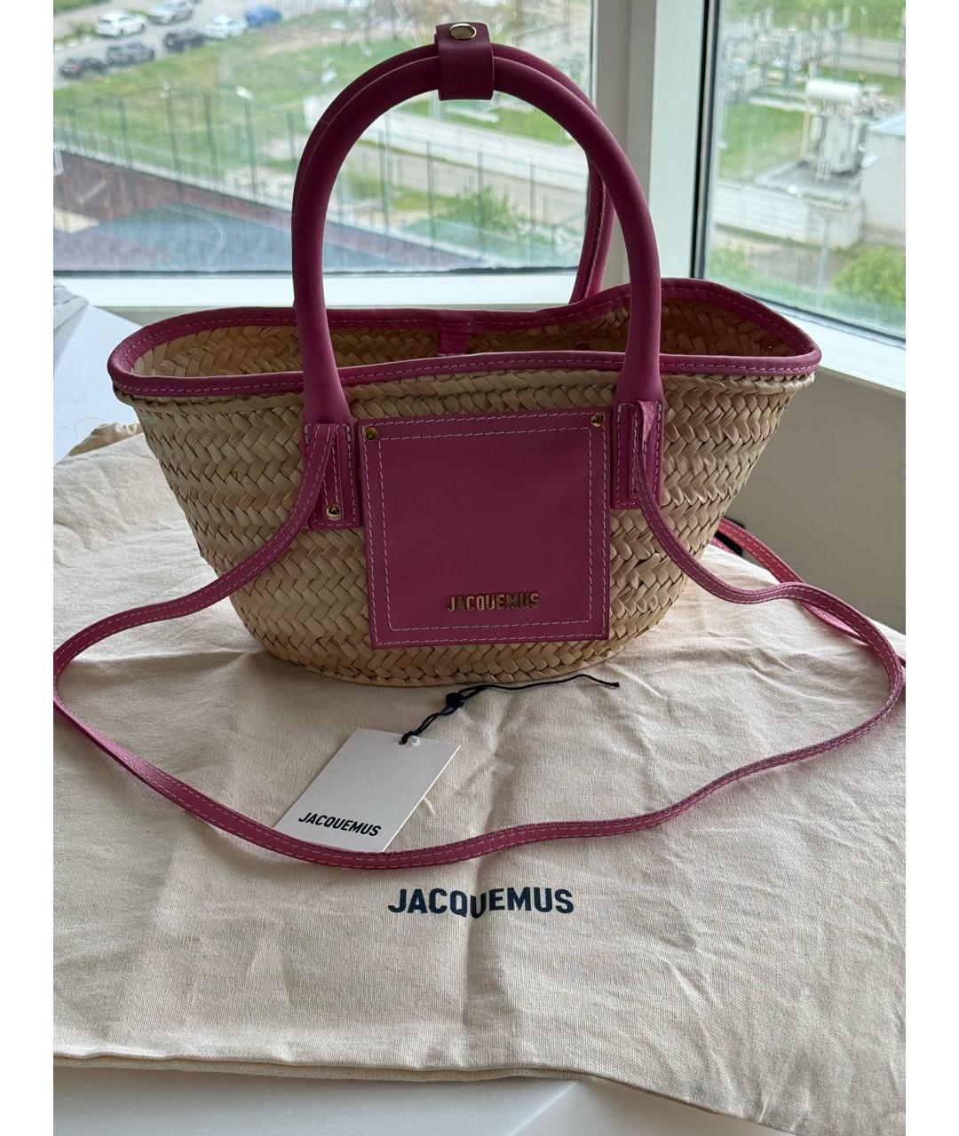 JACQUEMUS Розовая пелетеная пляжная сумка, фото 7