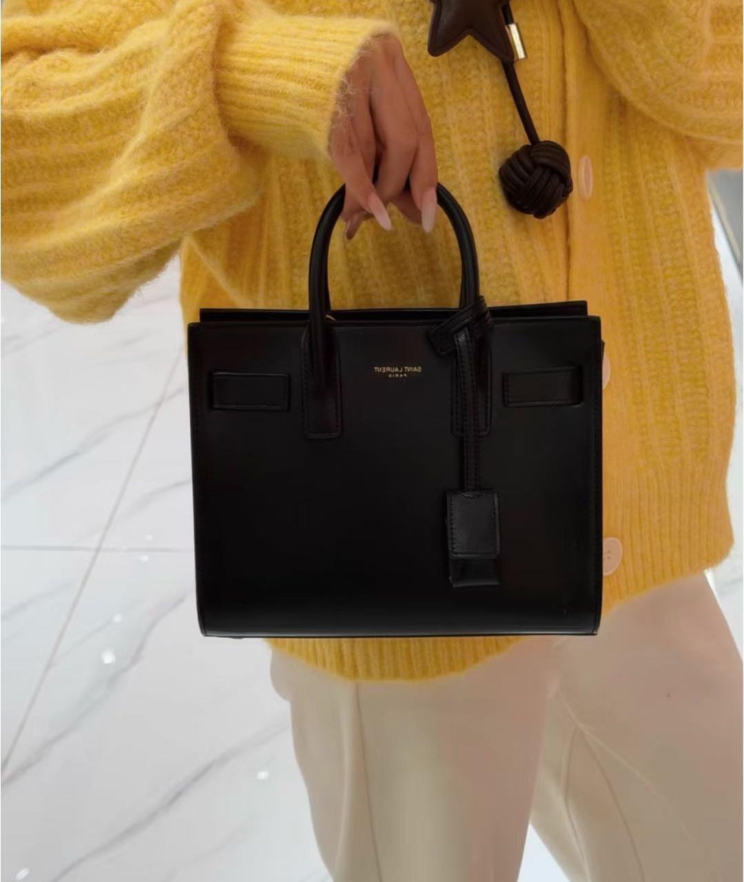 SAINT LAURENT Черная кожаная сумка с короткими ручками, фото 2