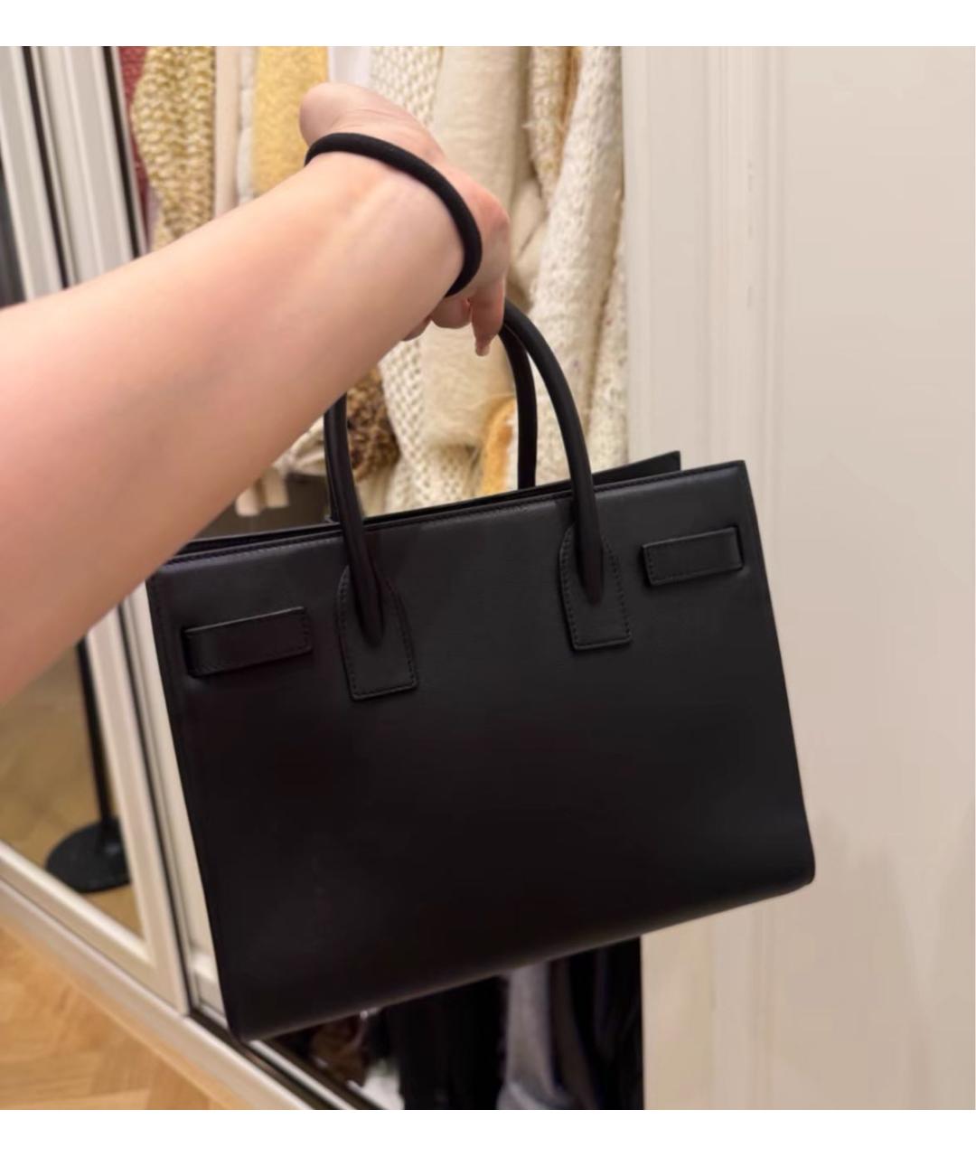 SAINT LAURENT Черная кожаная сумка с короткими ручками, фото 5