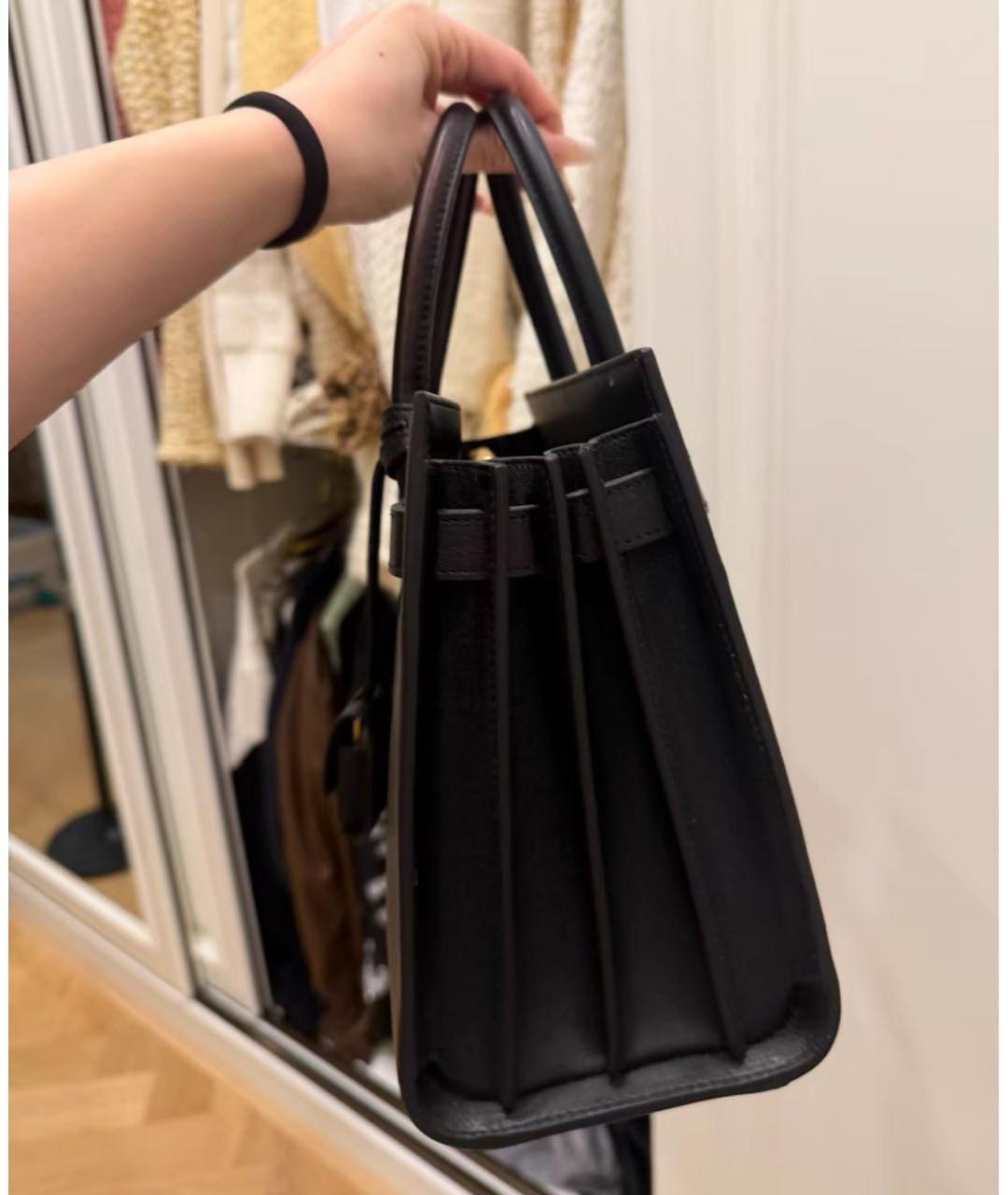 SAINT LAURENT Черная кожаная сумка с короткими ручками, фото 4