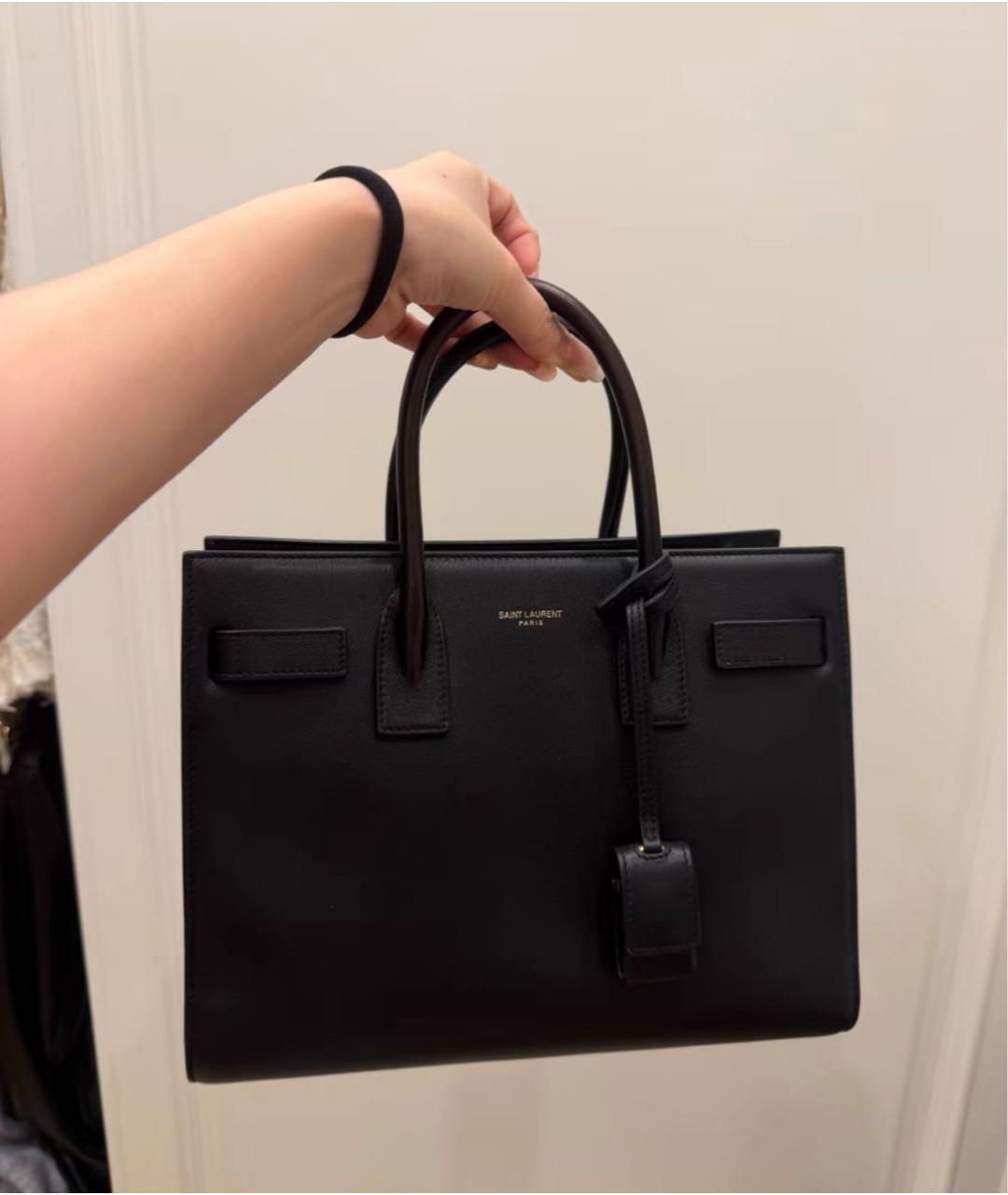 SAINT LAURENT Черная кожаная сумка с короткими ручками, фото 3