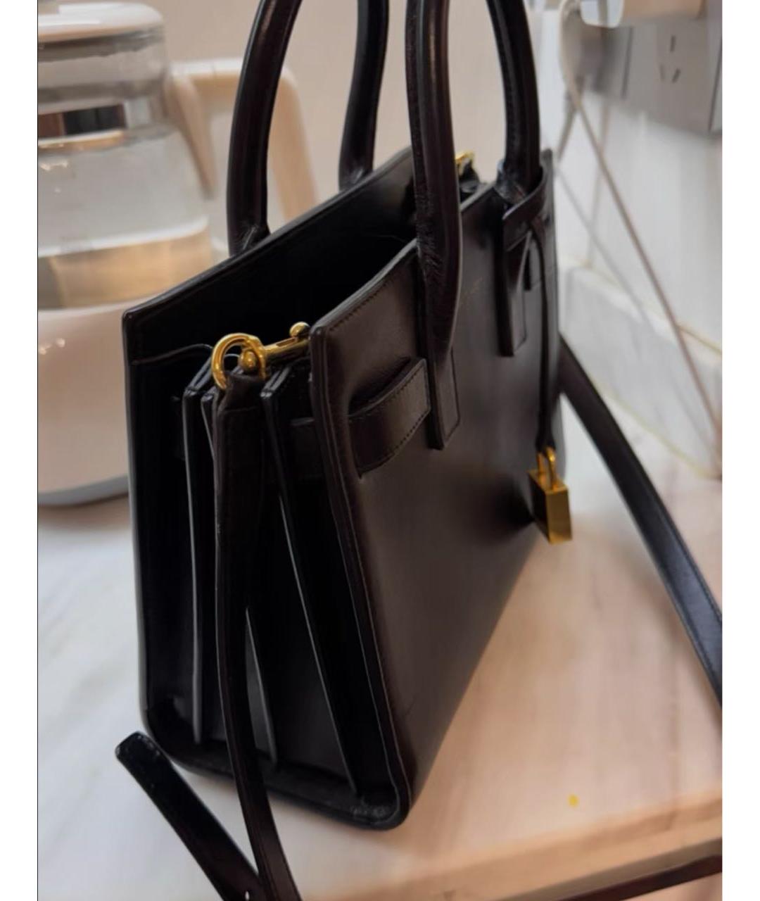 SAINT LAURENT Черная кожаная сумка с короткими ручками, фото 6