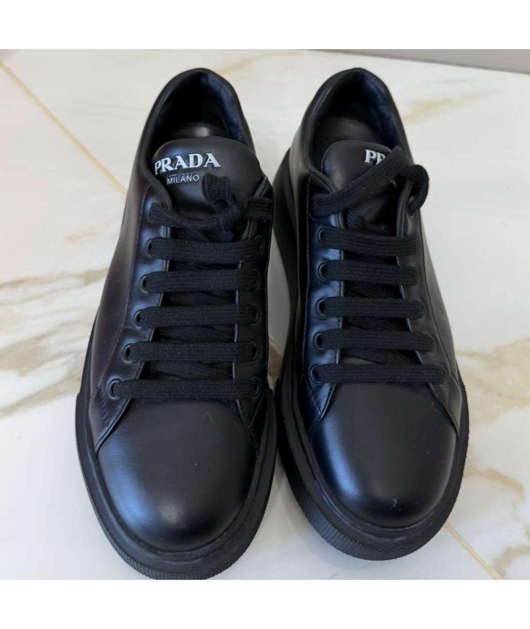 PRADA Черные кожаные кроссовки, фото 3