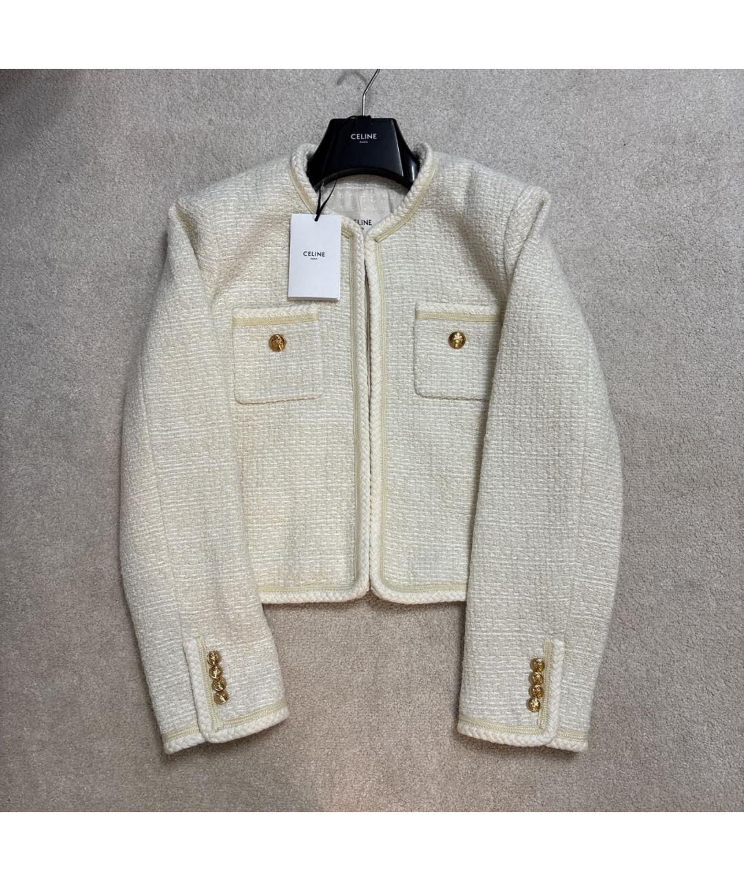 CELINE Бежевый шерстяной жакет/пиджак, фото 9