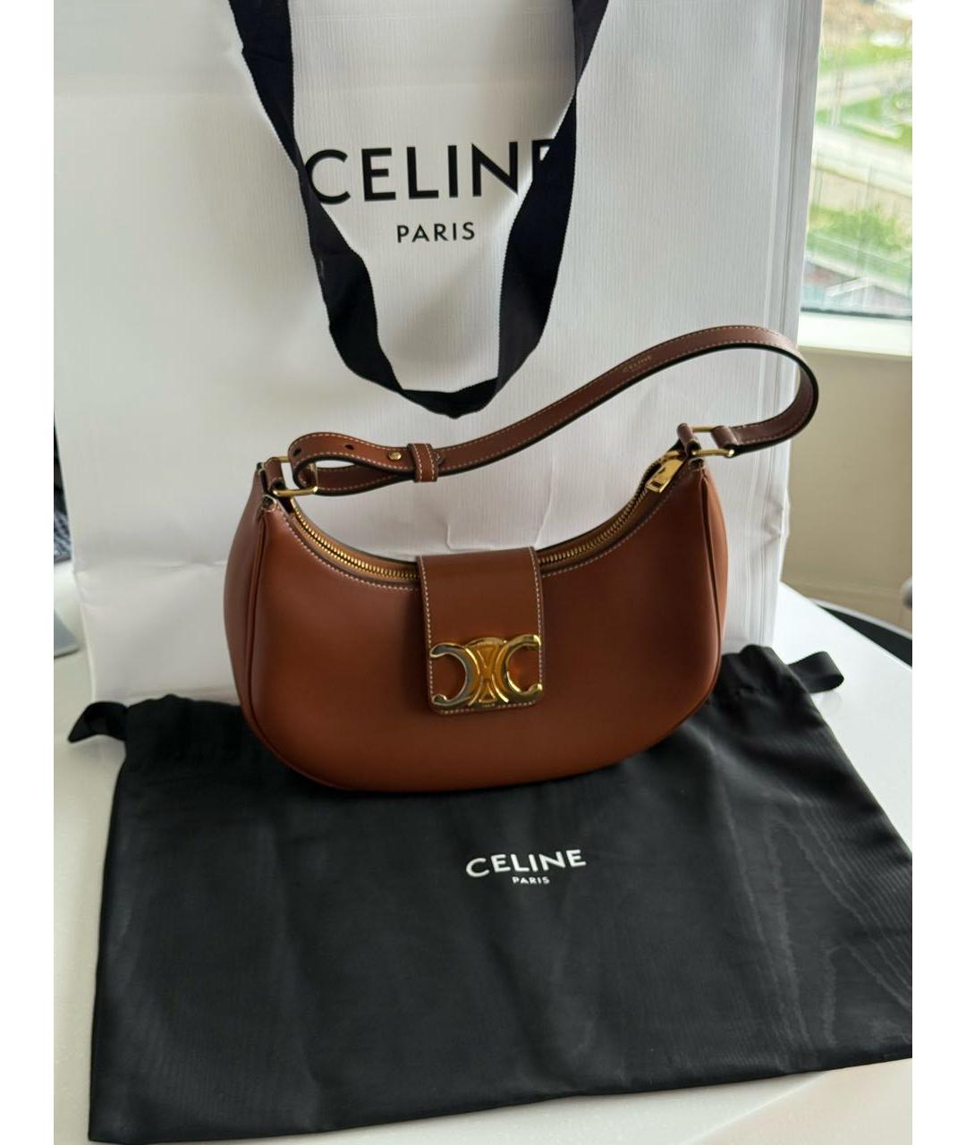 CELINE Коричневая кожаная сумка через плечо, фото 2