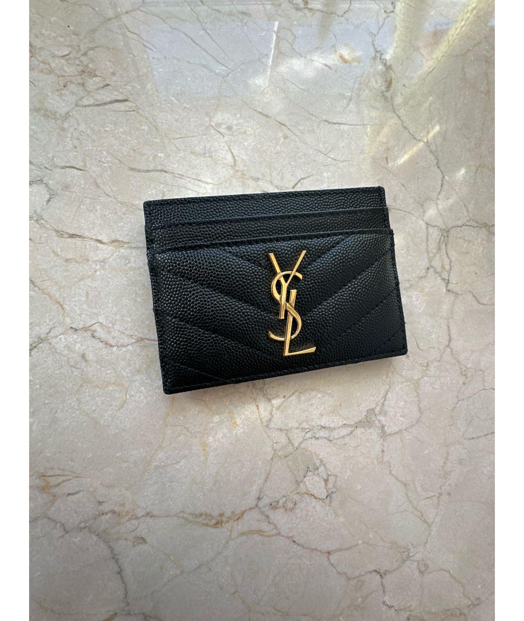 SAINT LAURENT Черный кожаный кардхолдер, фото 2