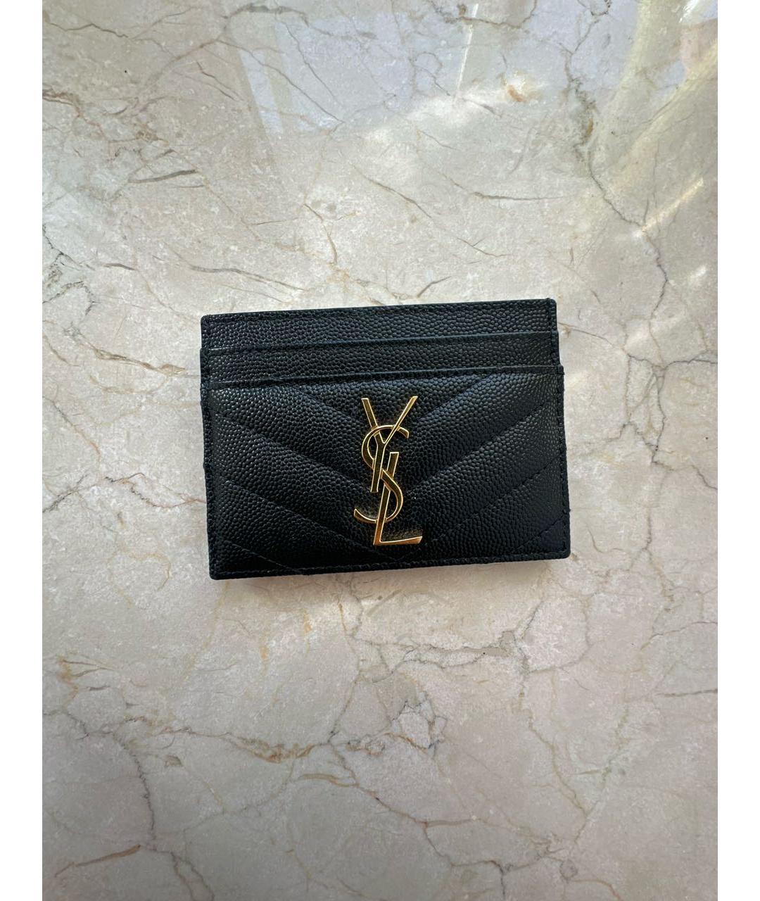 SAINT LAURENT Черный кожаный кардхолдер, фото 5