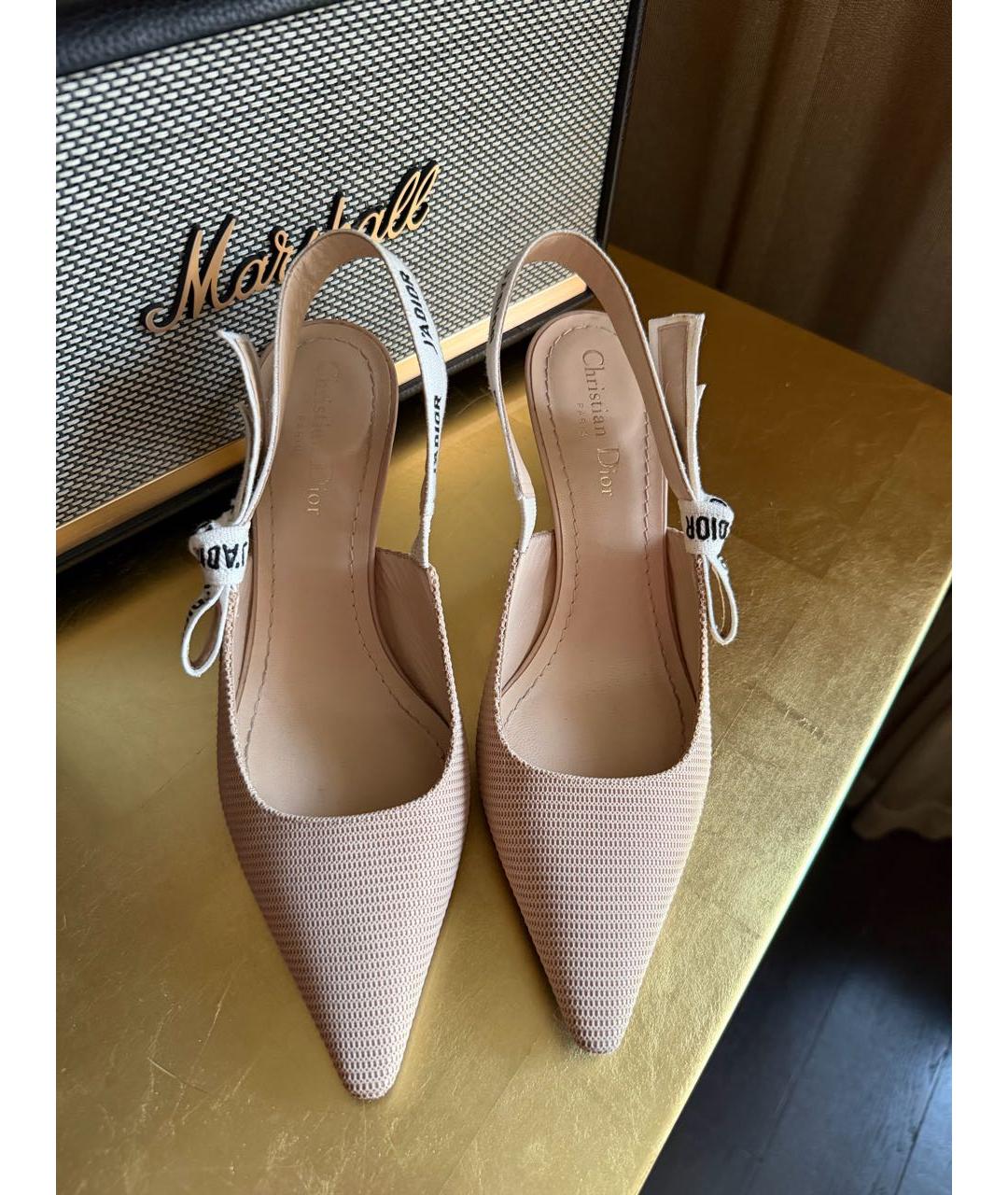 CHRISTIAN DIOR Бежевые текстильные лодочки на низком каблуке, фото 2