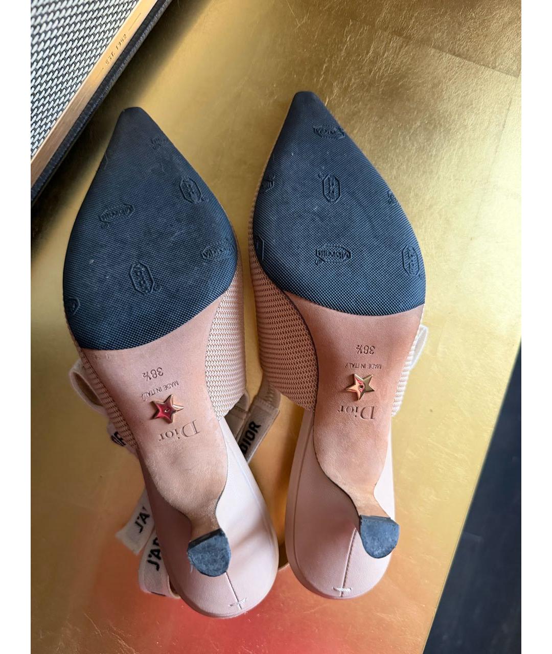 CHRISTIAN DIOR Бежевые текстильные лодочки на низком каблуке, фото 4
