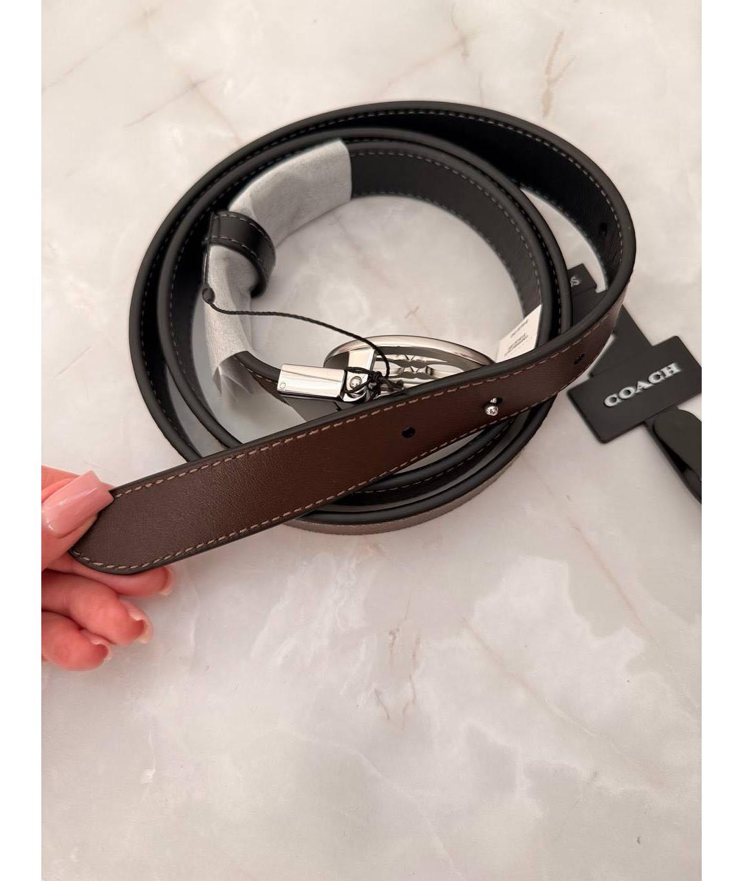 COACH Черный кожаный ремень, фото 4
