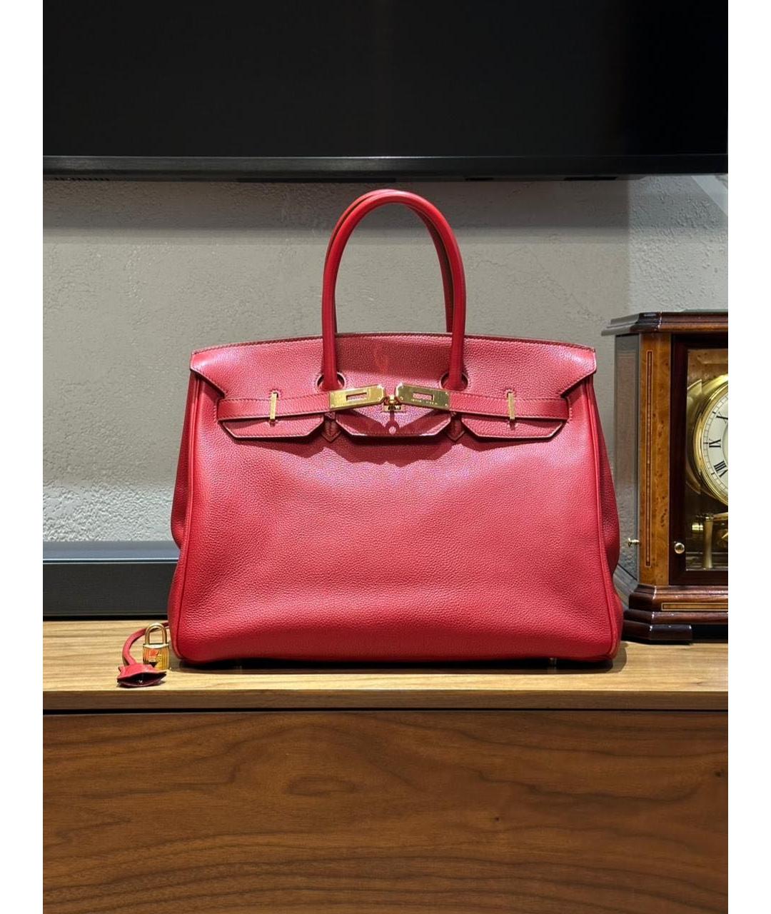 HERMES Красная кожаная сумка с короткими ручками, фото 5