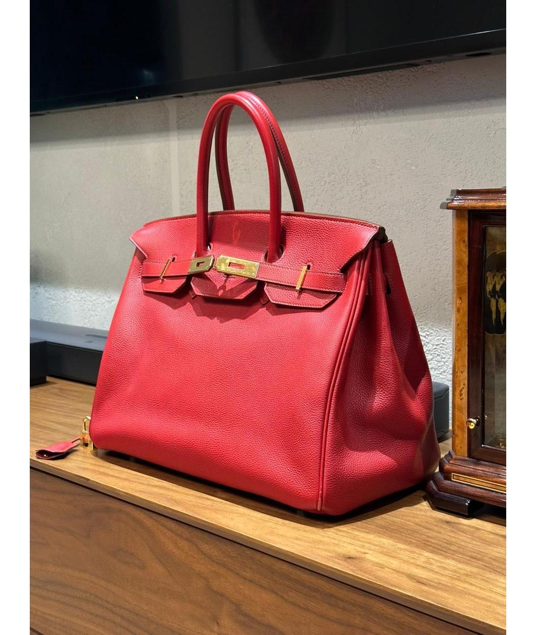 HERMES Красная кожаная сумка с короткими ручками, фото 4