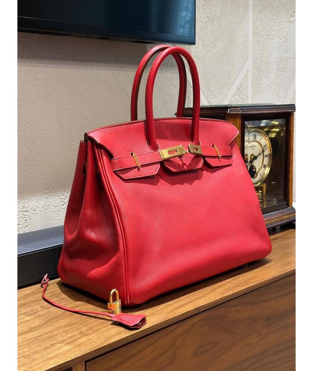 HERMES Красная кожаная сумка с короткими ручками, фото 2
