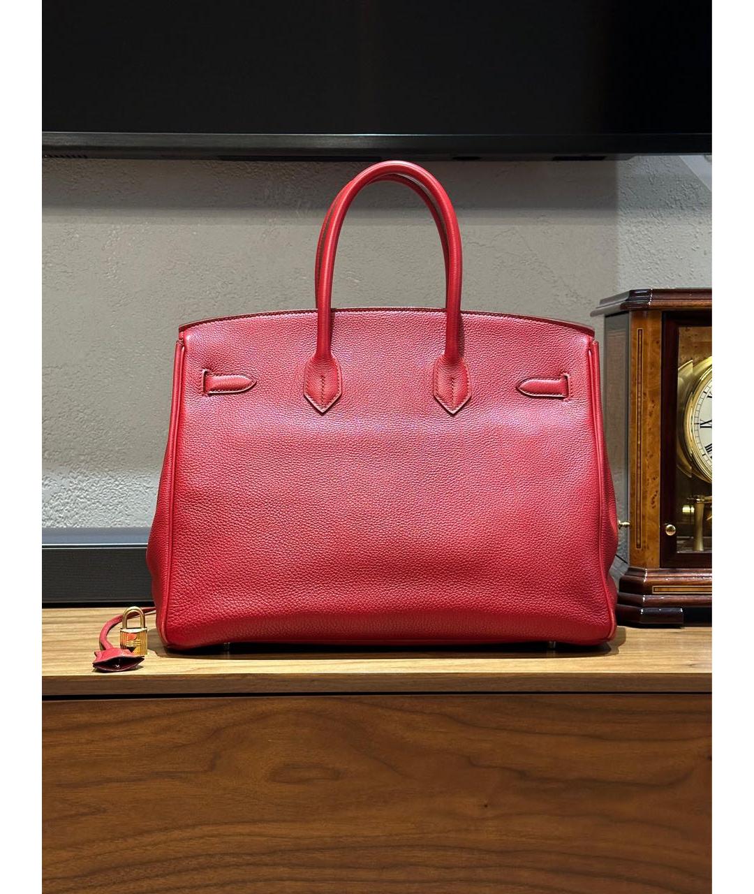 HERMES Красная кожаная сумка с короткими ручками, фото 3