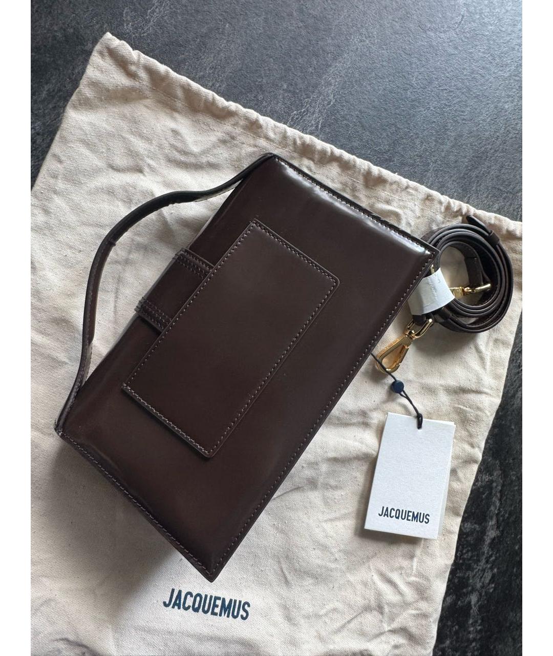JACQUEMUS Коричневая кожаная сумка с короткими ручками, фото 3
