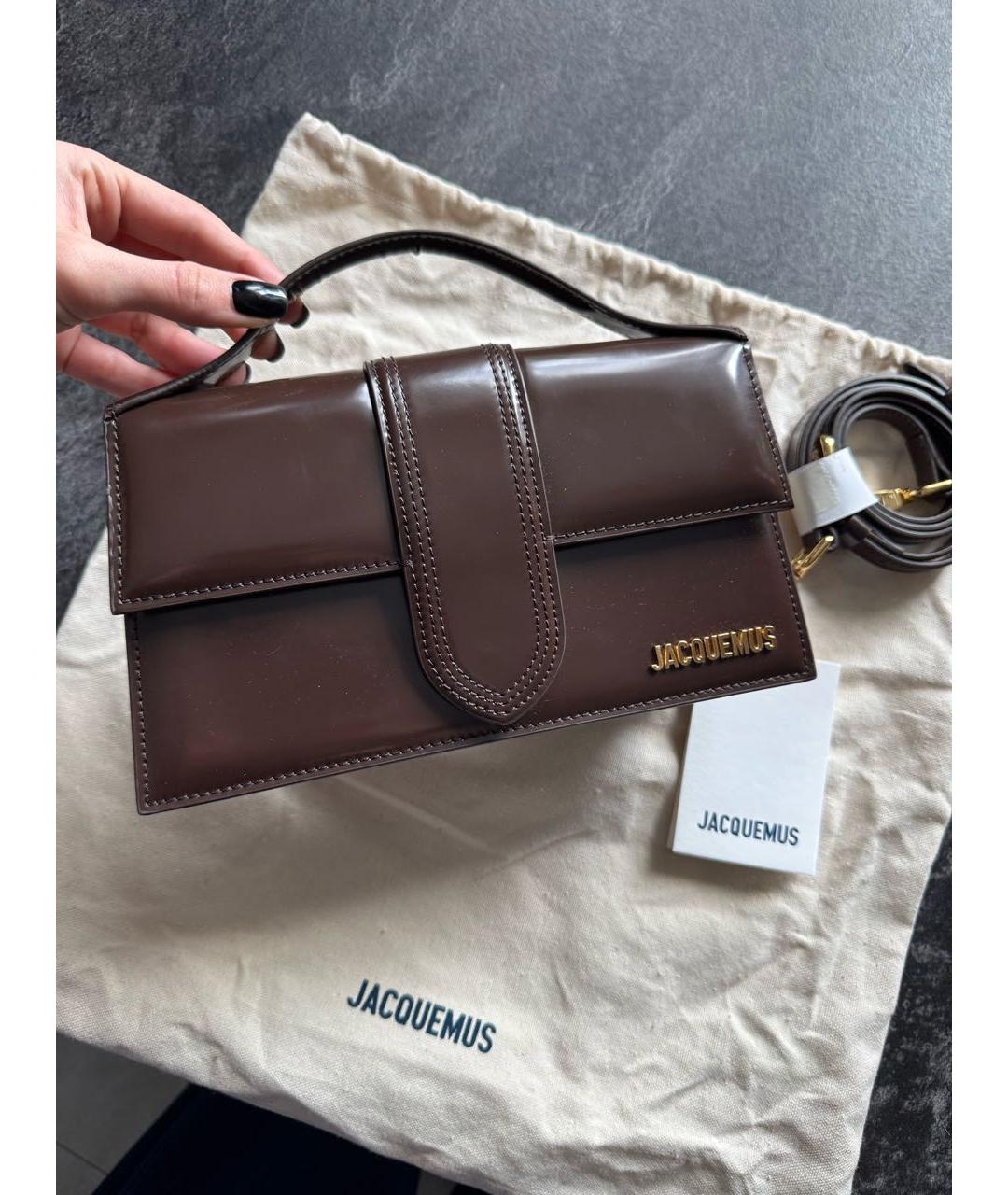 JACQUEMUS Коричневая кожаная сумка с короткими ручками, фото 2