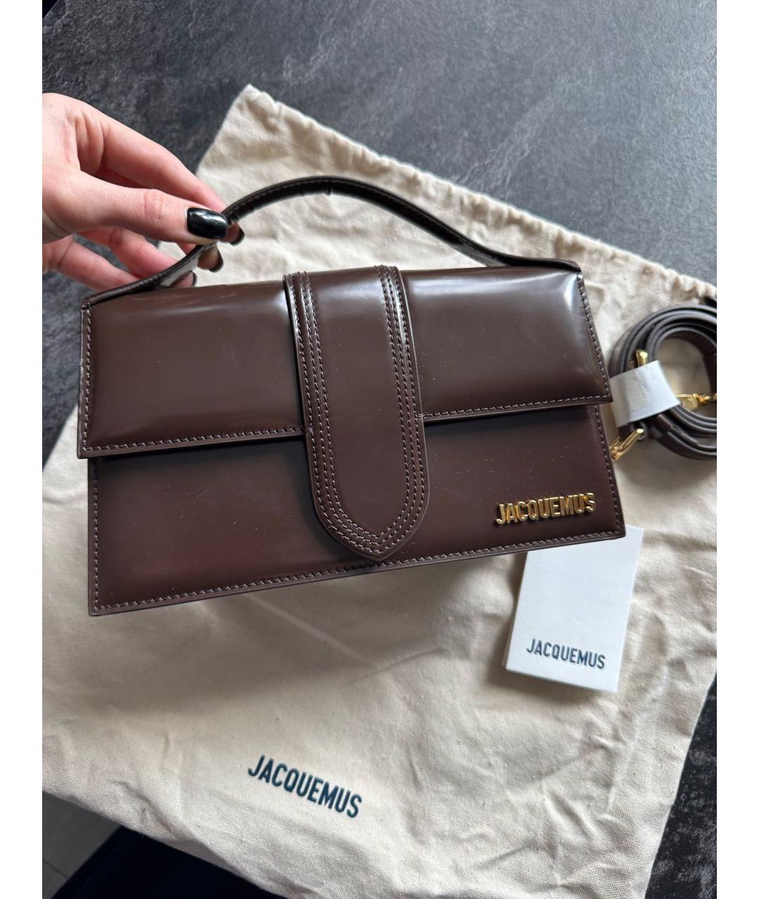 JACQUEMUS Коричневая кожаная сумка с короткими ручками, фото 6