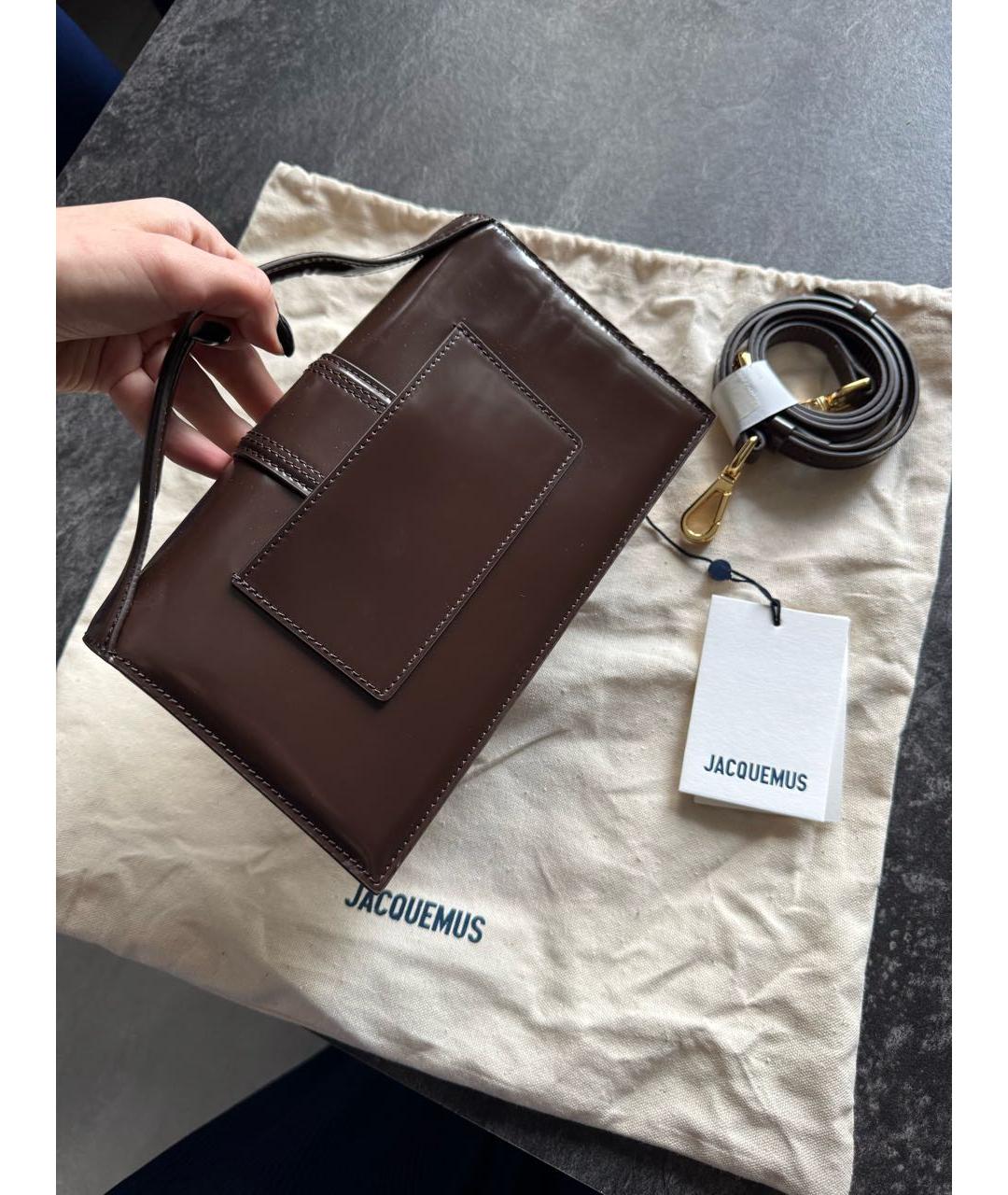 JACQUEMUS Коричневая кожаная сумка с короткими ручками, фото 7
