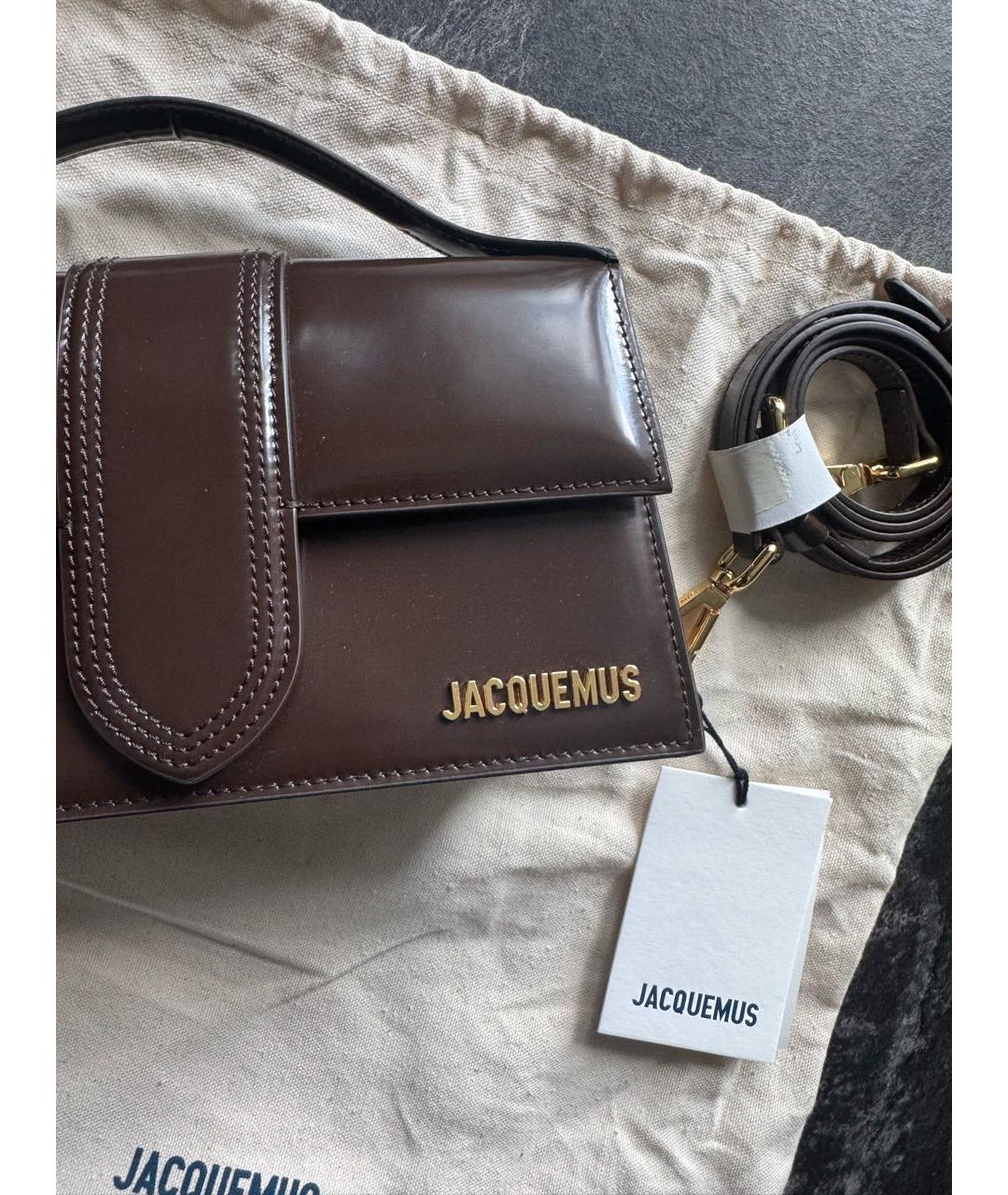 JACQUEMUS Коричневая кожаная сумка с короткими ручками, фото 4