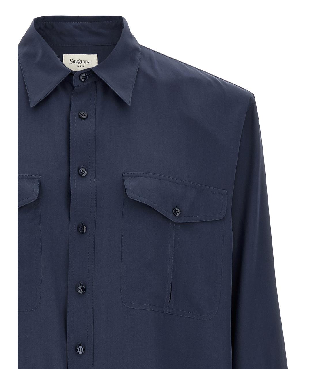 SAINT LAURENT Синяя шелковая кэжуал рубашка, фото 3