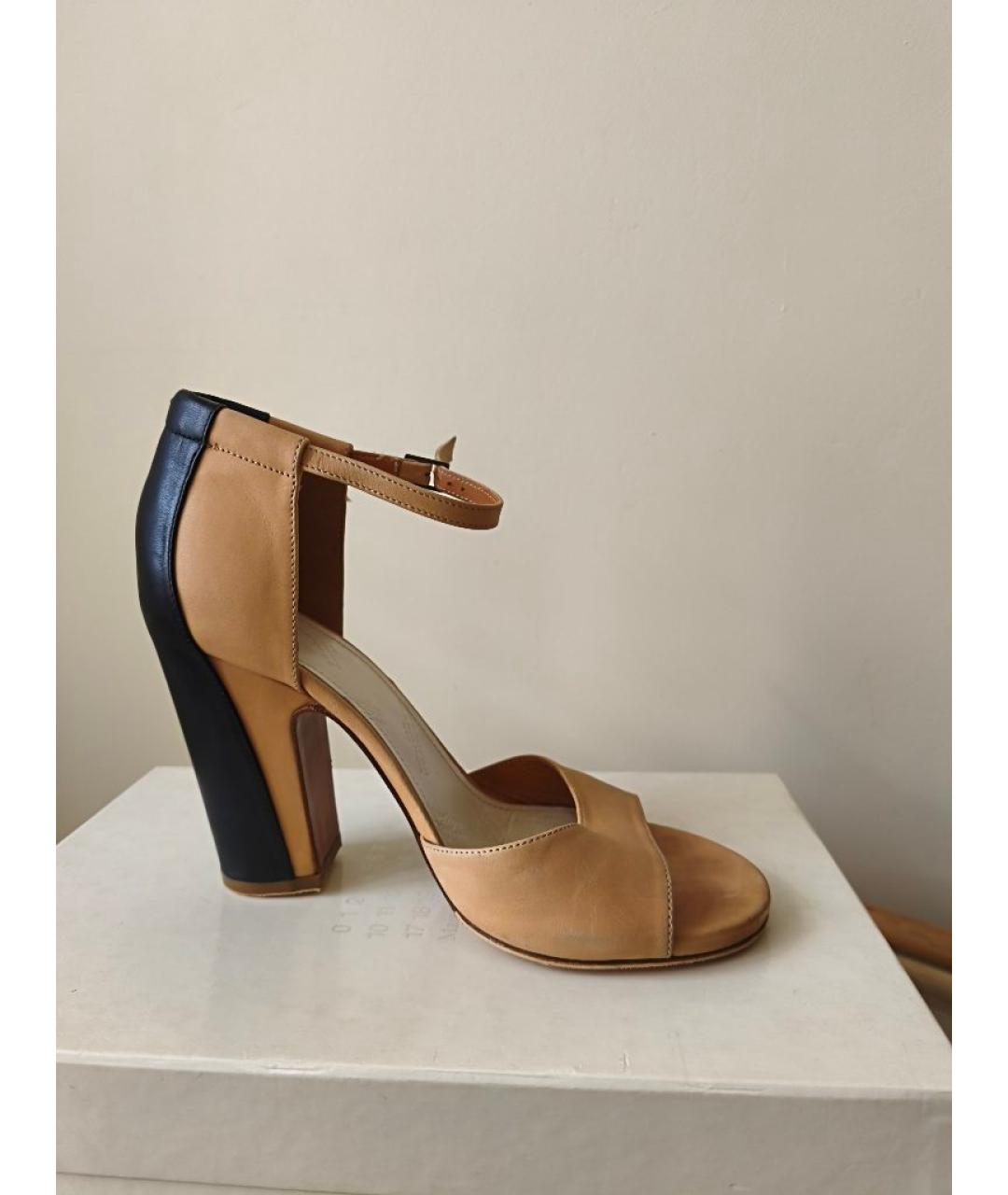 MAISON MARGIELA Бежевые кожаные босоножки, фото 10