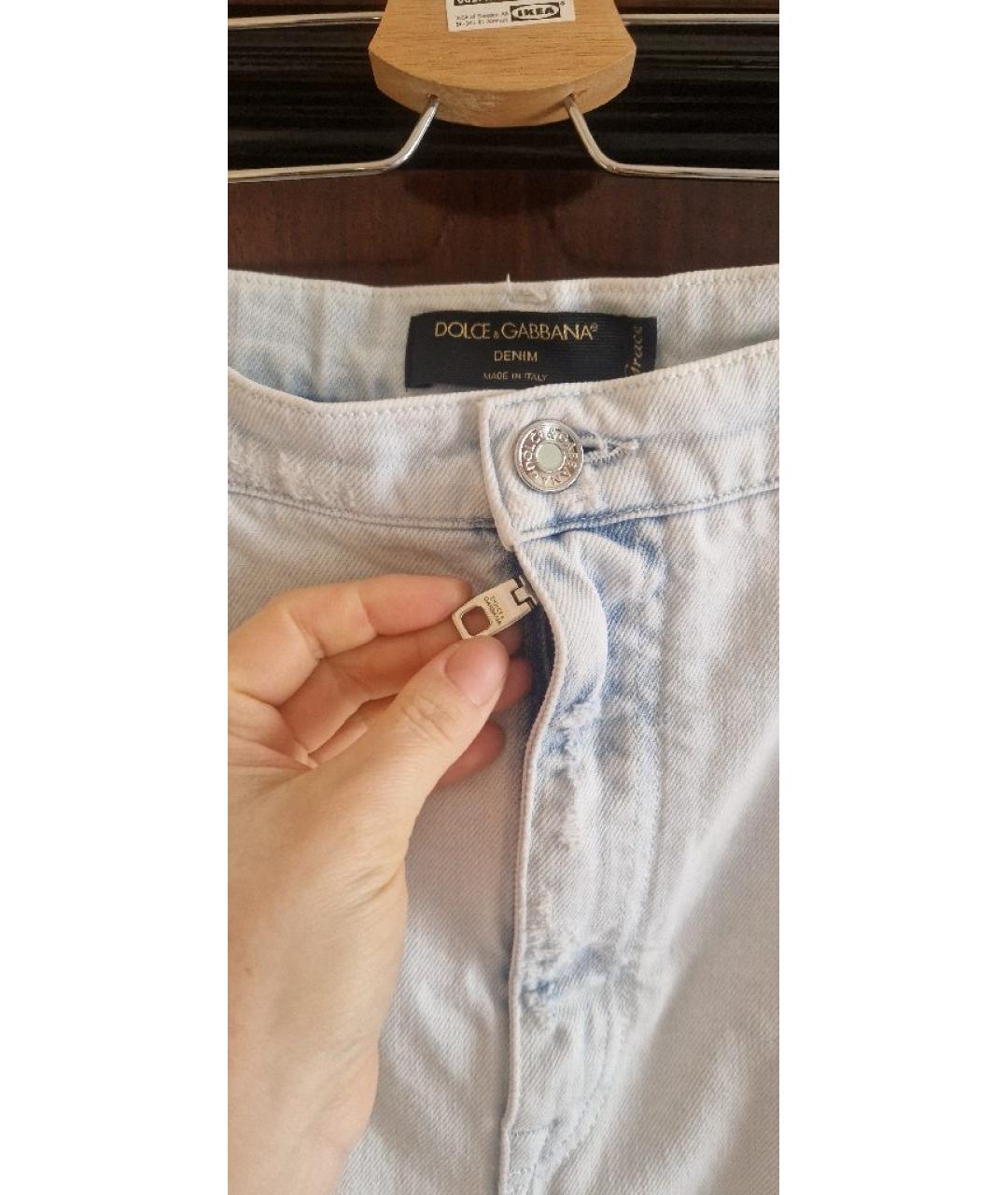 DOLCE&GABBANA Голубые хлопковые прямые джинсы, фото 3