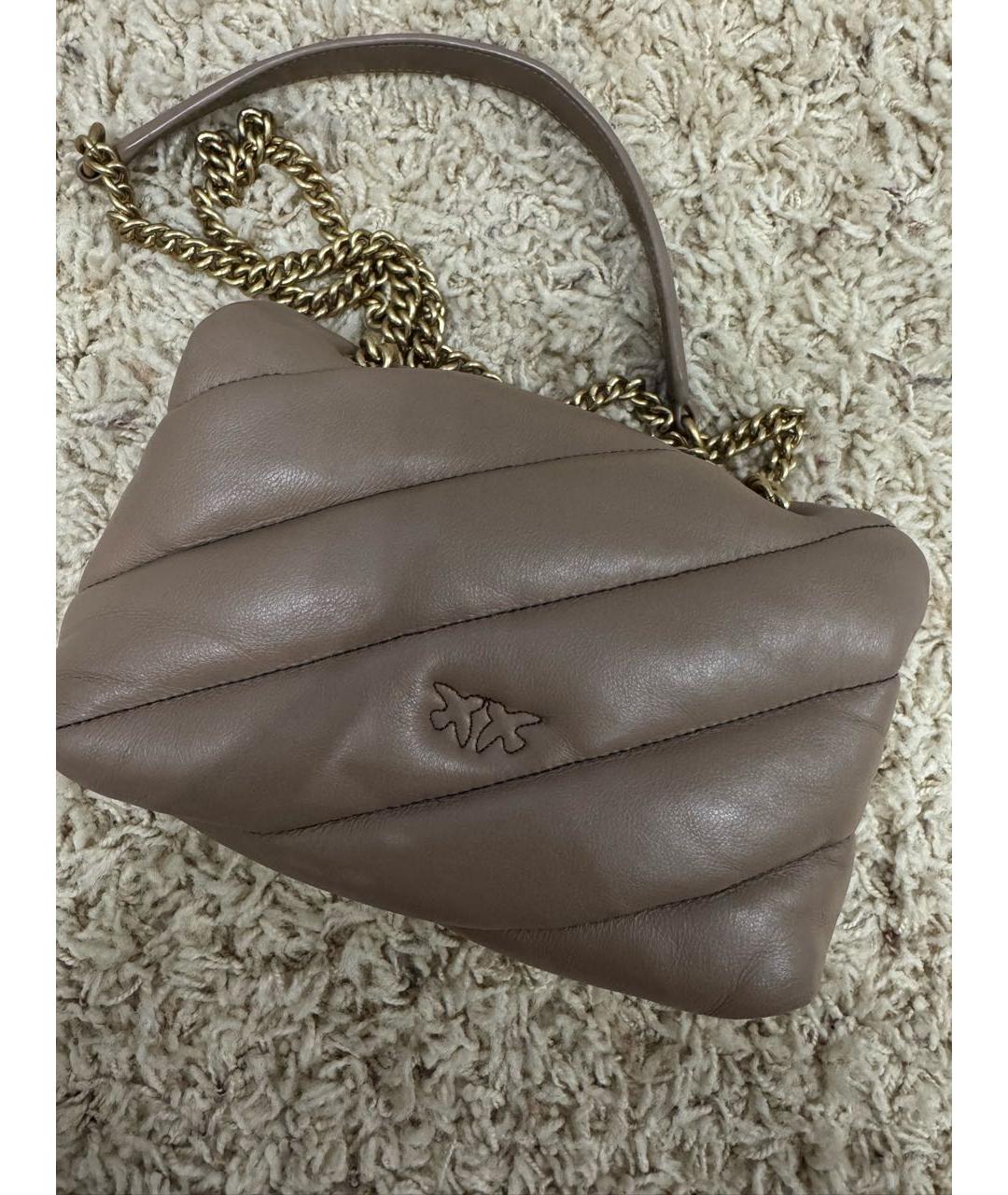 PINKO Бежевая кожаная сумка через плечо, фото 3