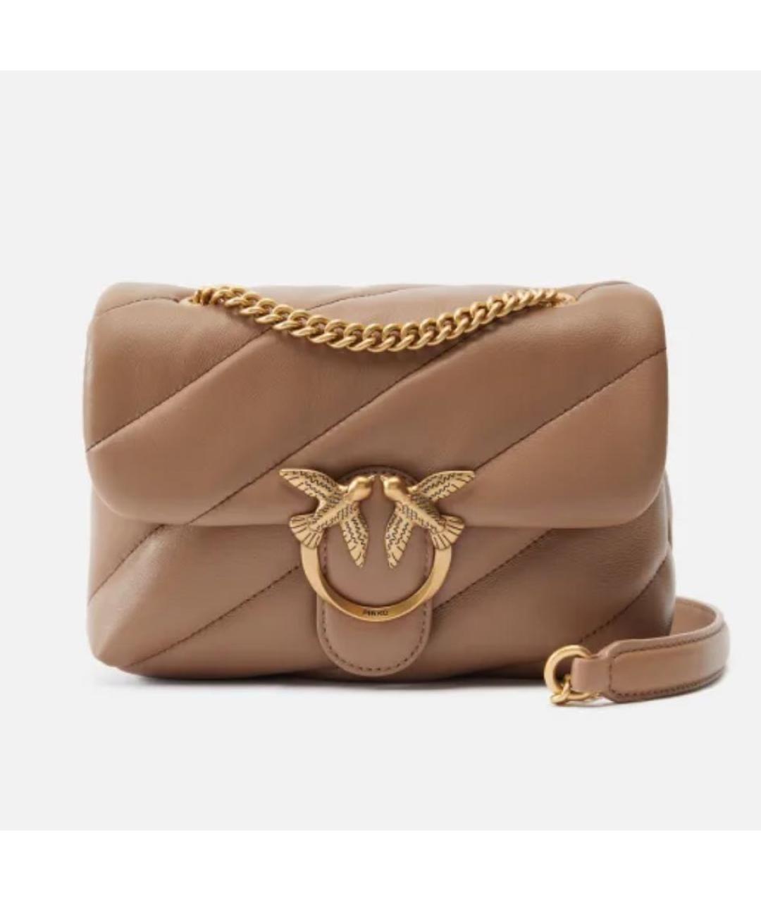 PINKO Бежевая кожаная сумка через плечо, фото 5