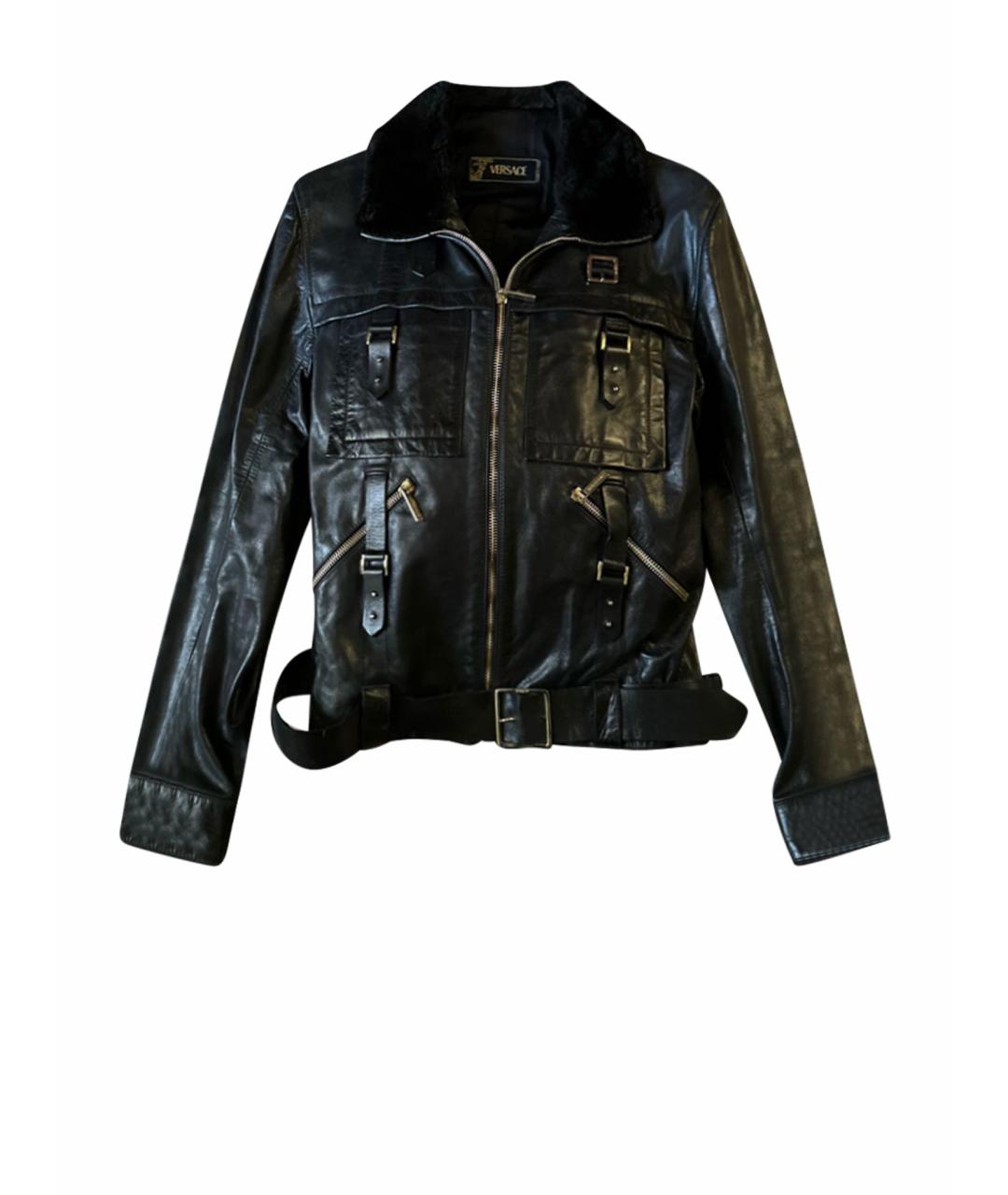 VERSACE Черная кожаная куртка, фото 1