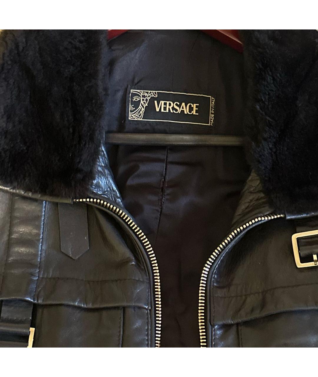 VERSACE Черная кожаная куртка, фото 3