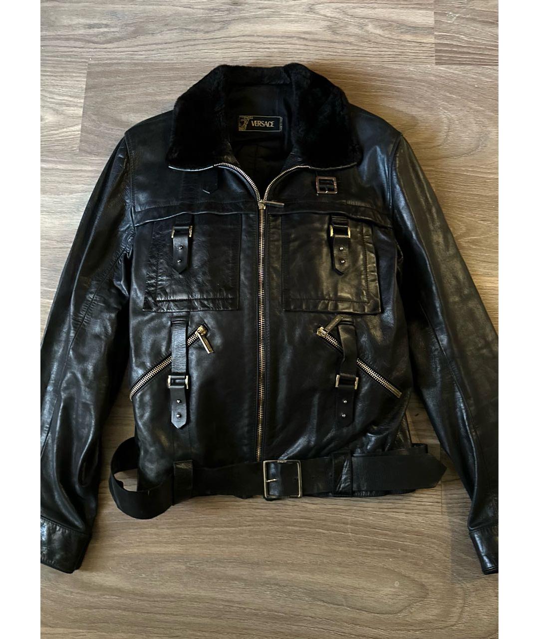 VERSACE Черная кожаная куртка, фото 7