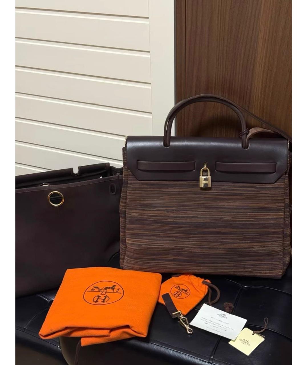 HERMES Коричневая тканевая сумка через плечо, фото 3