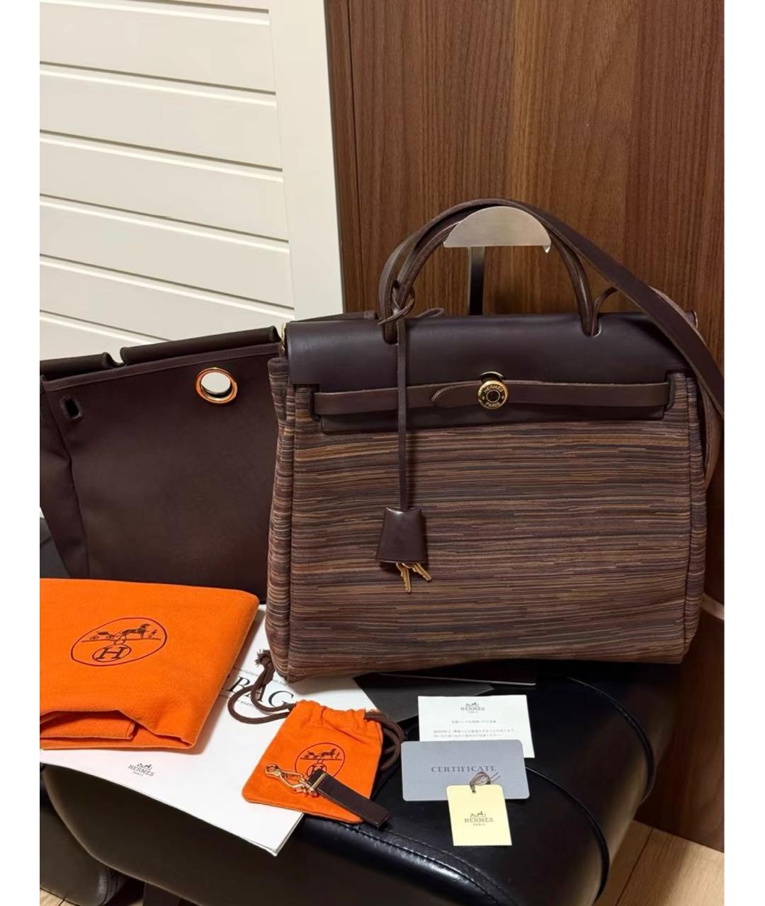 HERMES Коричневая тканевая сумка через плечо, фото 9