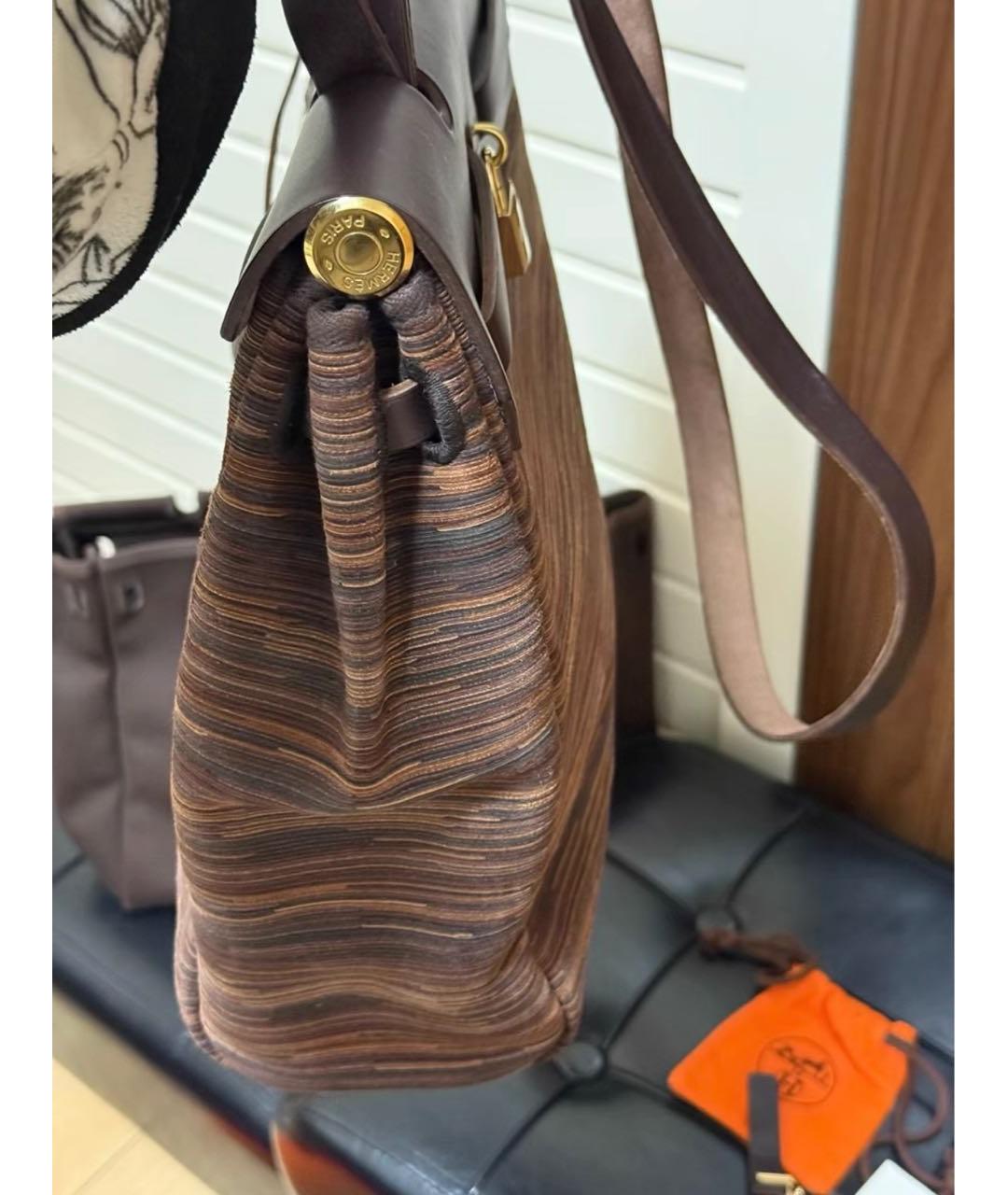 HERMES Коричневая тканевая сумка через плечо, фото 5
