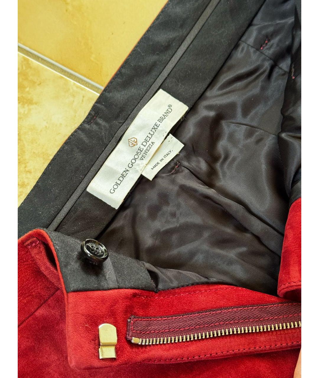 GOLDEN GOOSE DELUXE BRAND Бордовые замшевые прямые брюки, фото 3