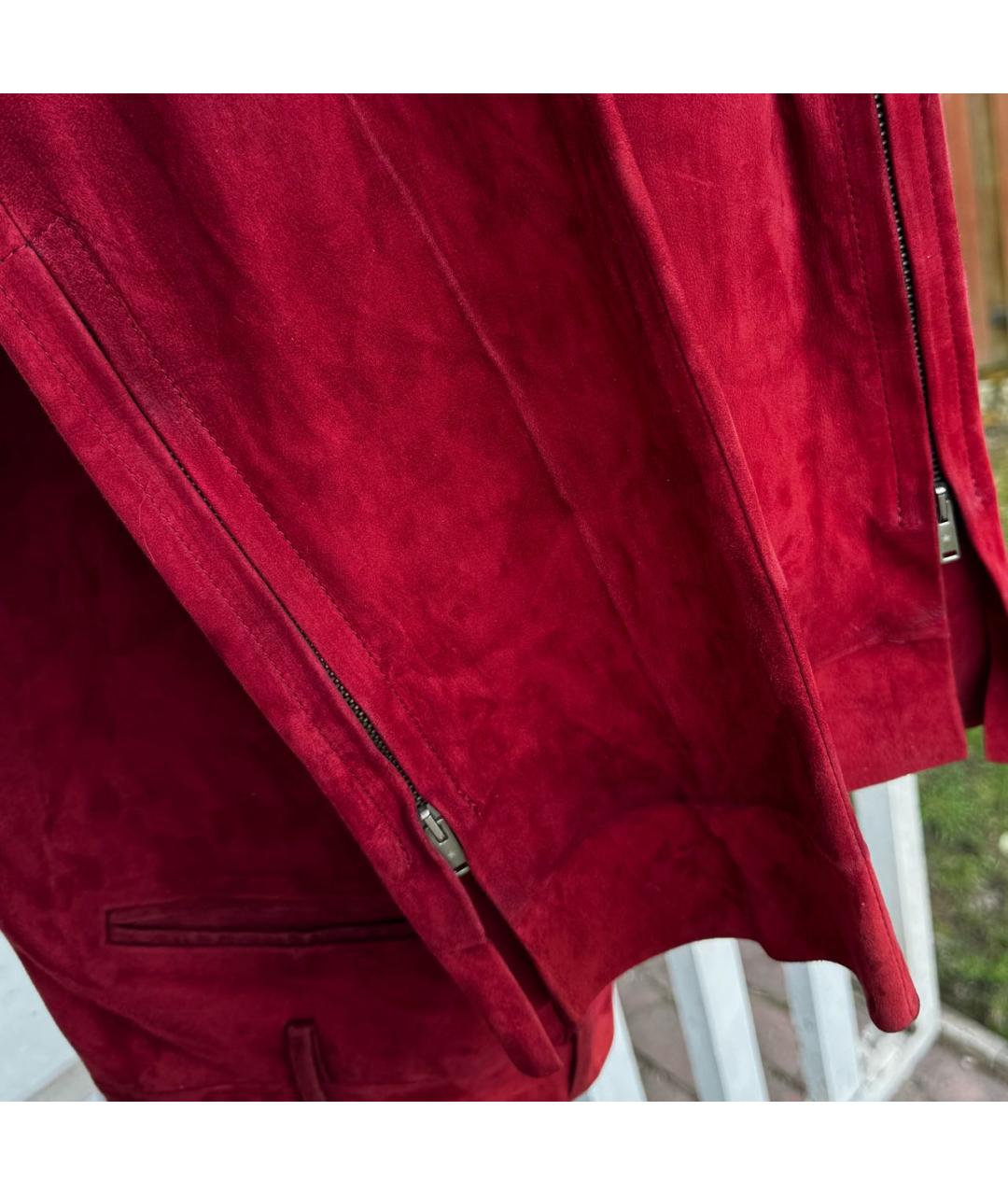 GOLDEN GOOSE DELUXE BRAND Бордовые замшевые прямые брюки, фото 8
