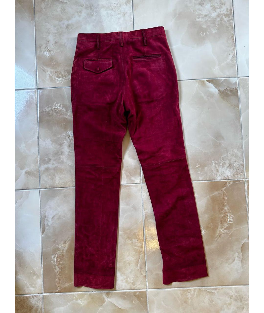GOLDEN GOOSE DELUXE BRAND Бордовые замшевые прямые брюки, фото 2