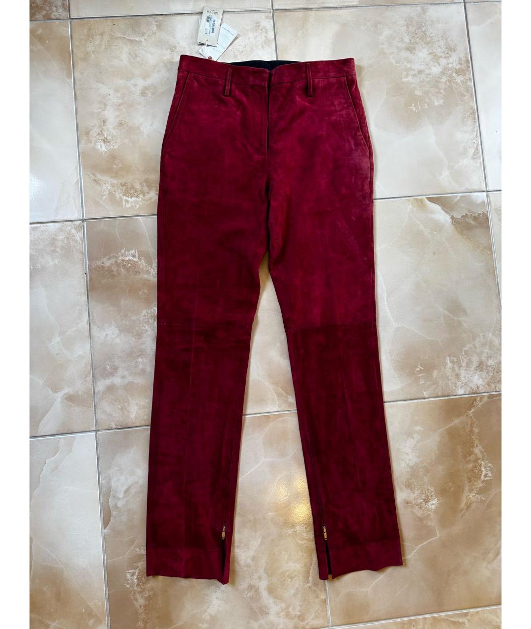 GOLDEN GOOSE DELUXE BRAND Бордовые замшевые прямые брюки, фото 9