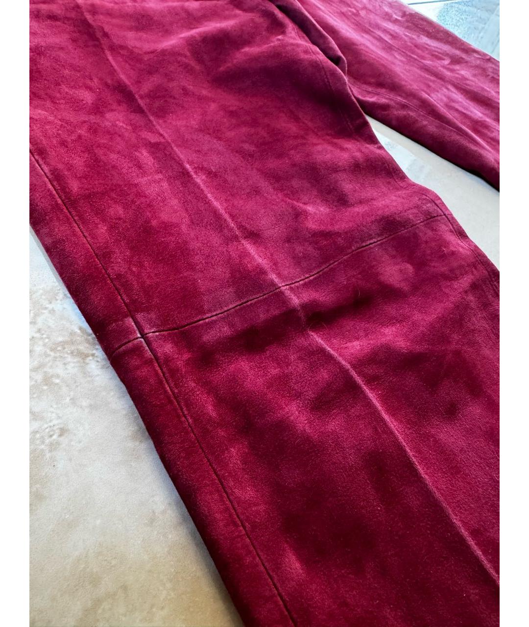 GOLDEN GOOSE DELUXE BRAND Бордовые замшевые прямые брюки, фото 7