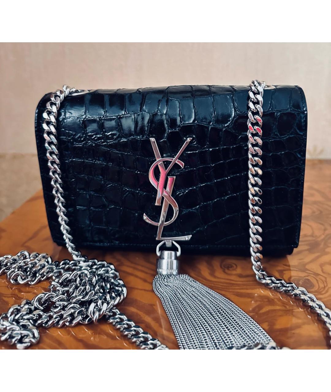 SAINT LAURENT Черная кожаная сумка через плечо, фото 9