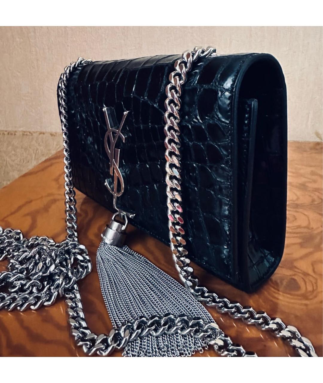 SAINT LAURENT Черная кожаная сумка через плечо, фото 2