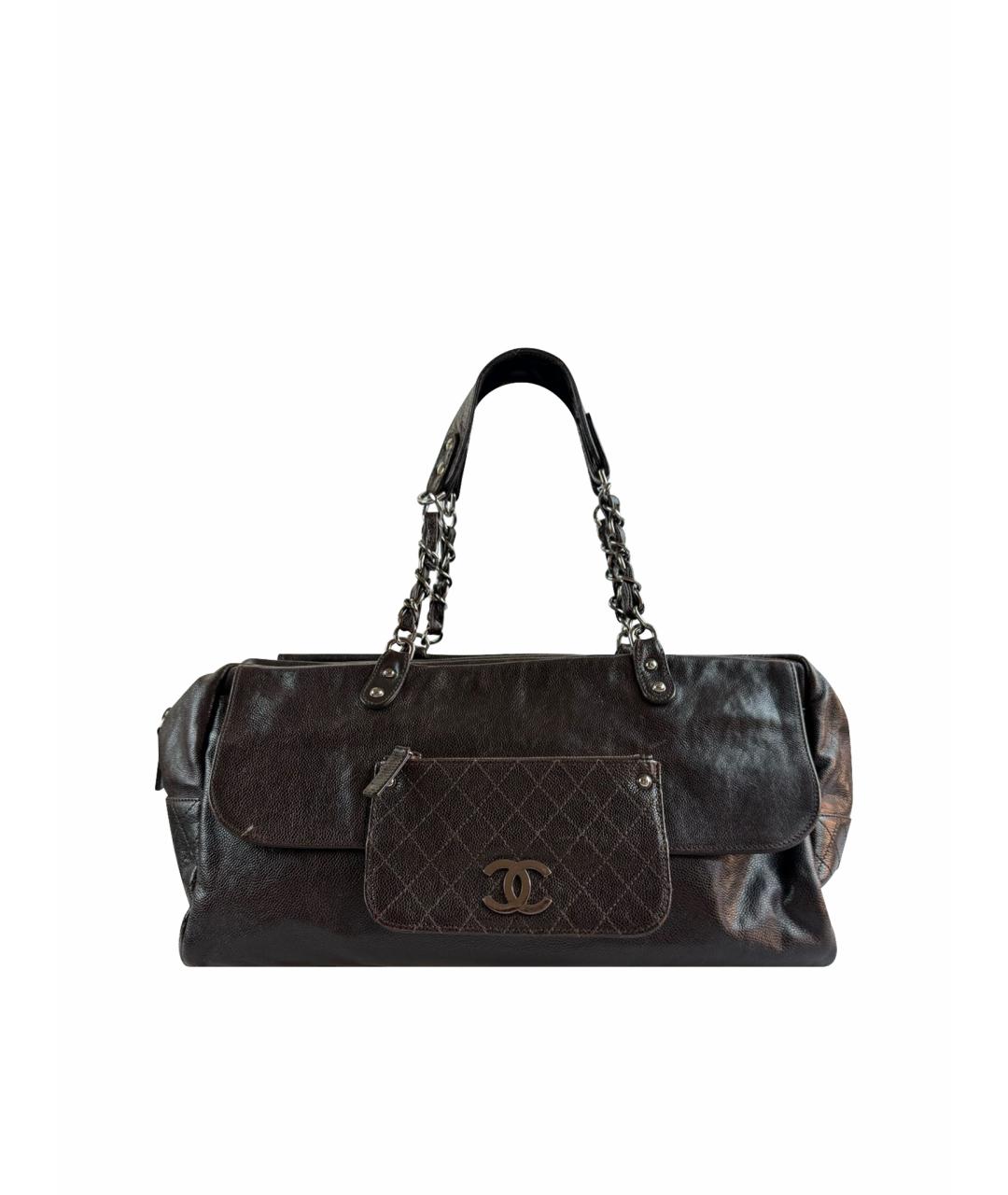 CHANEL Коричневая кожаная сумка с короткими ручками, фото 1
