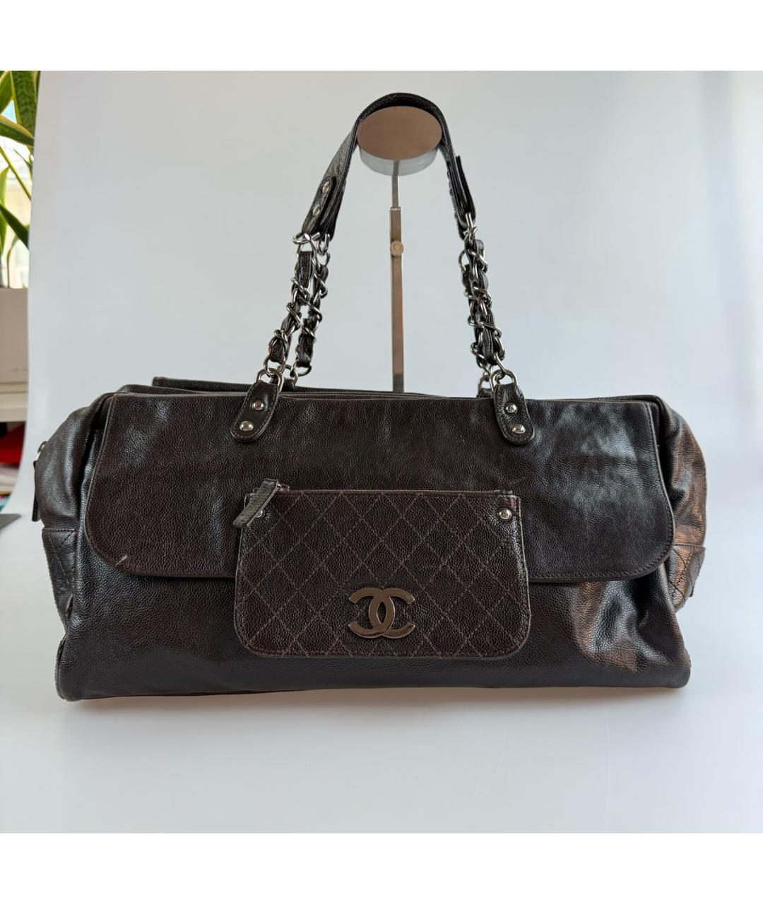 CHANEL Коричневая кожаная сумка с короткими ручками, фото 6