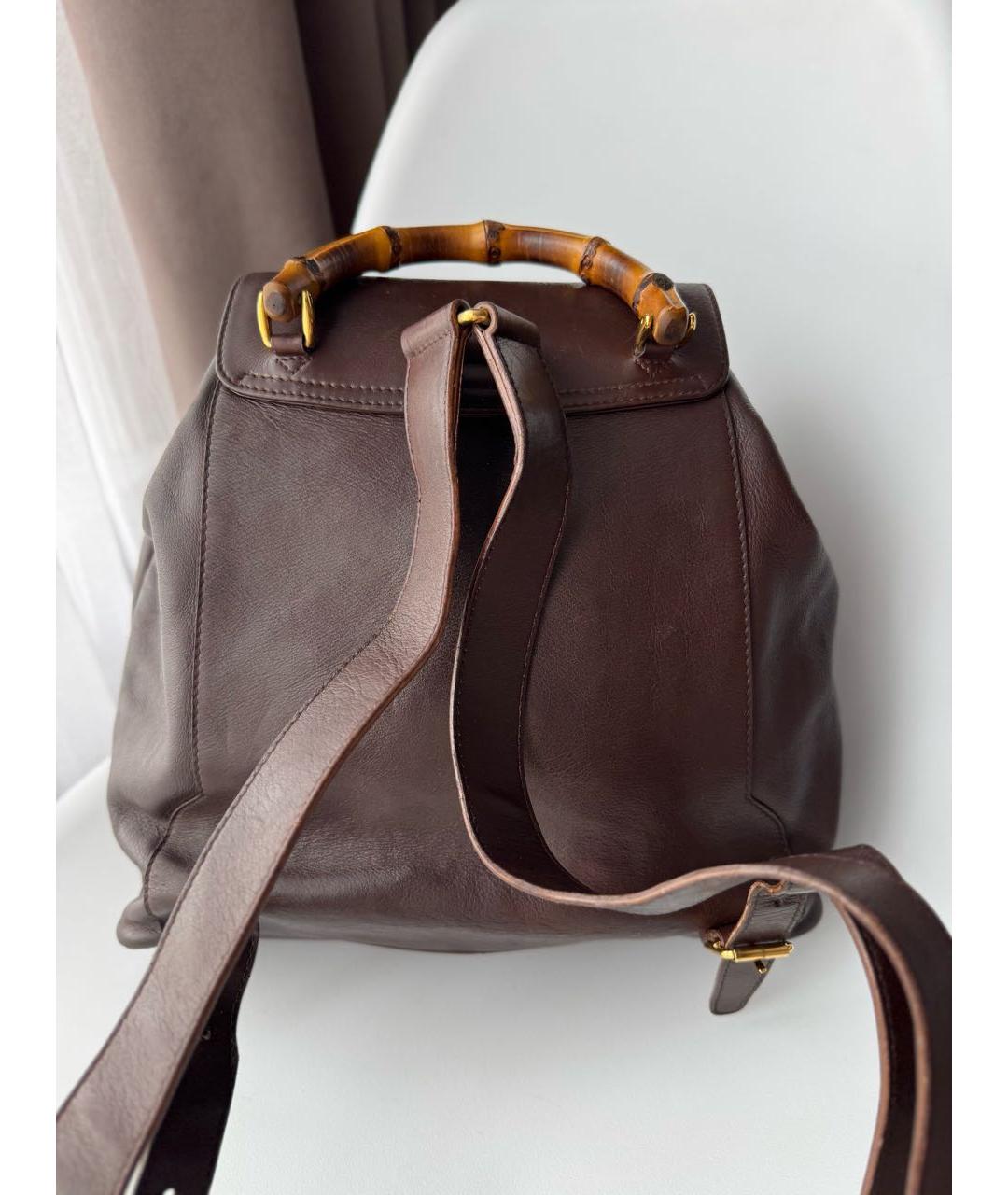 GUCCI Коричневый кожаный рюкзак, фото 4