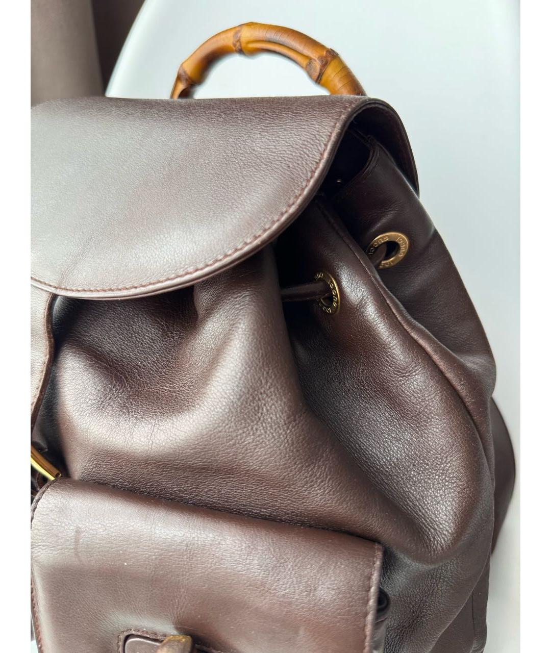 GUCCI Коричневый кожаный рюкзак, фото 7