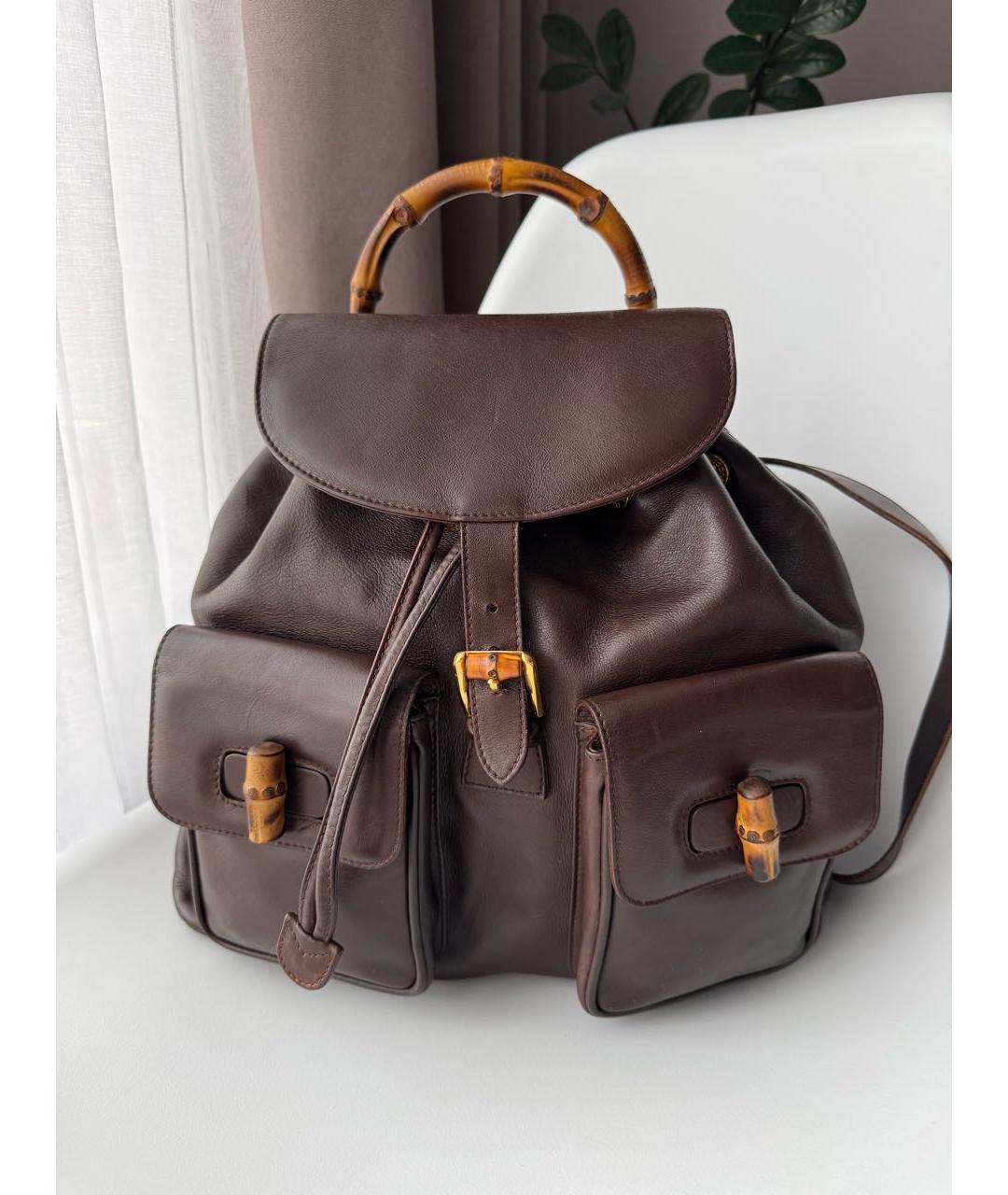 GUCCI Коричневый кожаный рюкзак, фото 9
