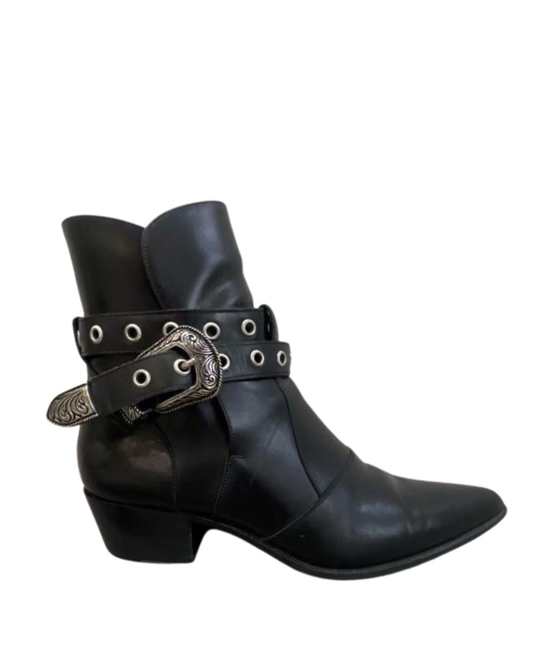 SAINT LAURENT Черные кожаные ботинки, фото 1