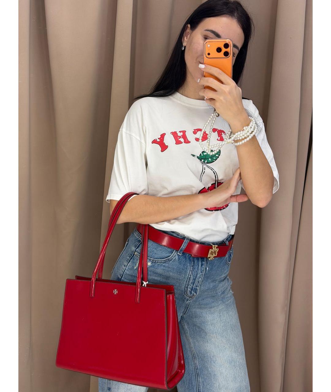 TORY BURCH Красная сумка тоут из лакированной кожи, фото 6