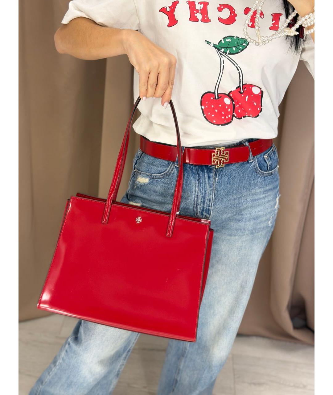TORY BURCH Красная сумка тоут из лакированной кожи, фото 2