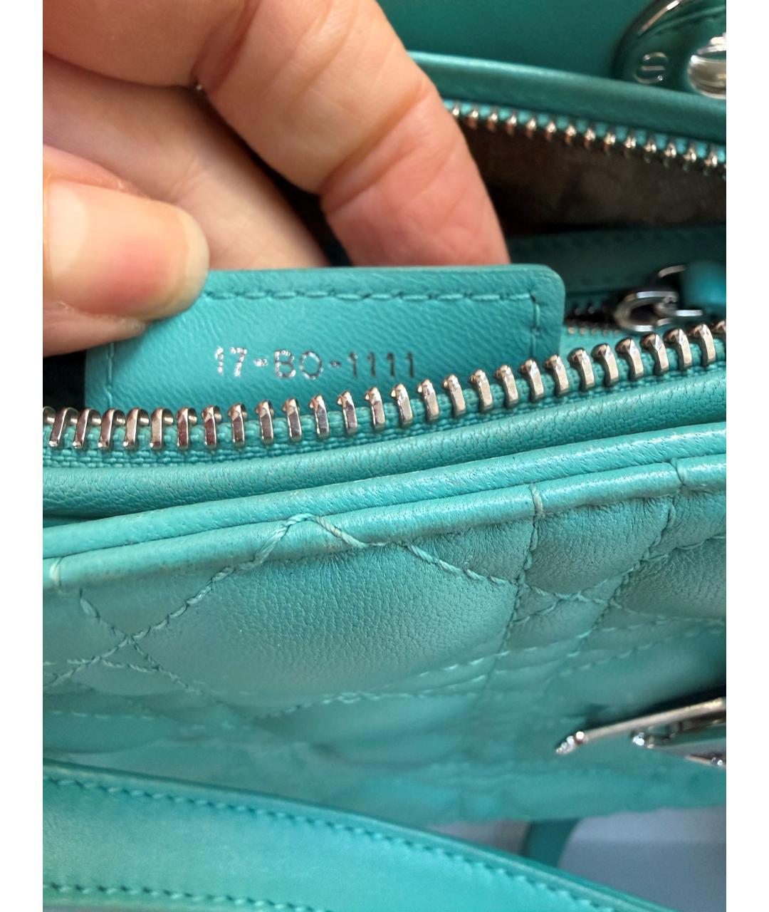 CHRISTIAN DIOR Бирюзовая кожаная сумка с короткими ручками, фото 6